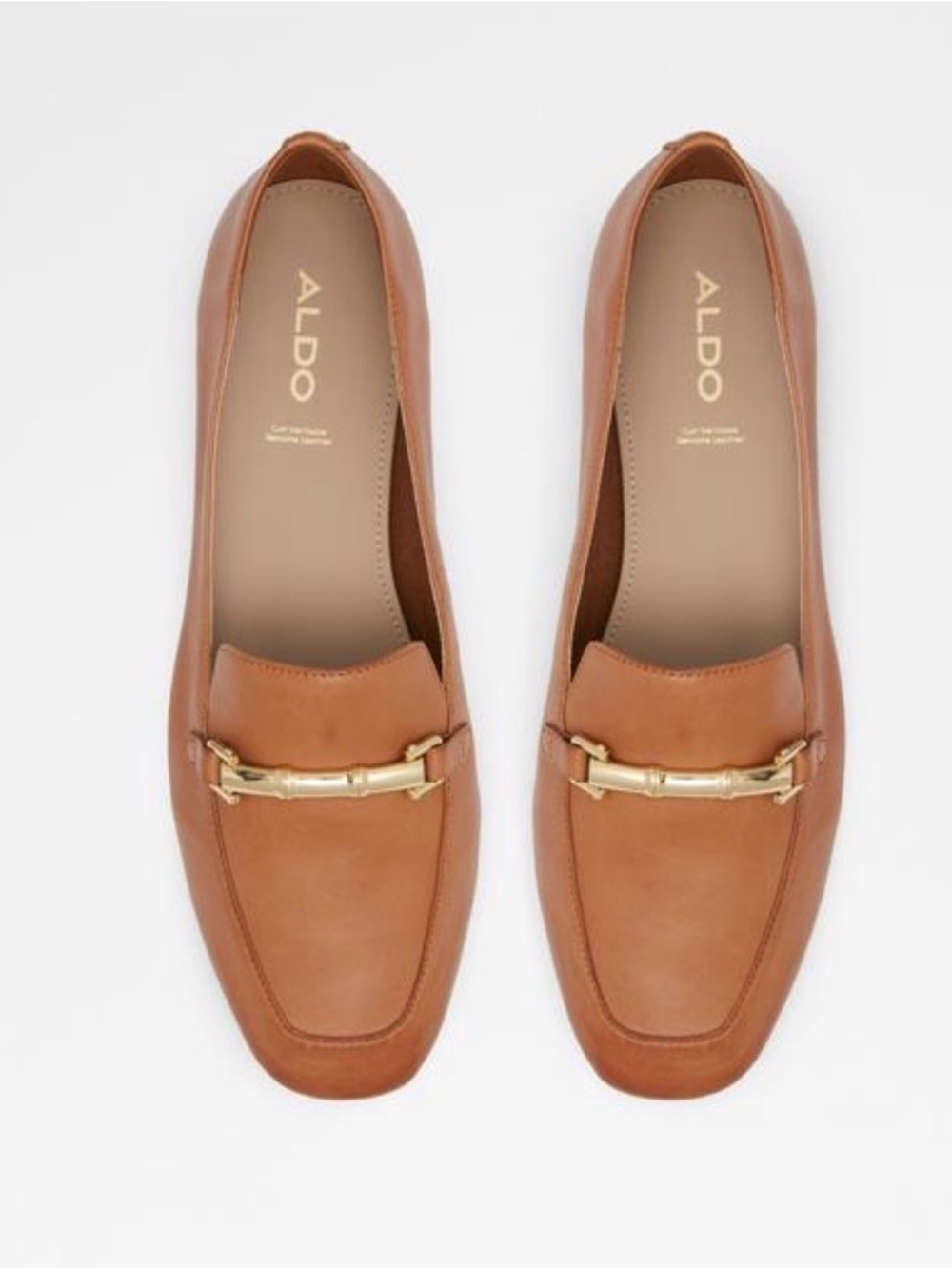 Aldo Baska Tan Leather Loafers with Gold Bit Style Hardware New Sz 7 Cushioned
